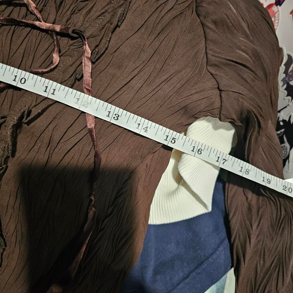 vintage y2k 2000s brown accordion chiffon crinkle fairy whimsical top - Picture 5 of 8